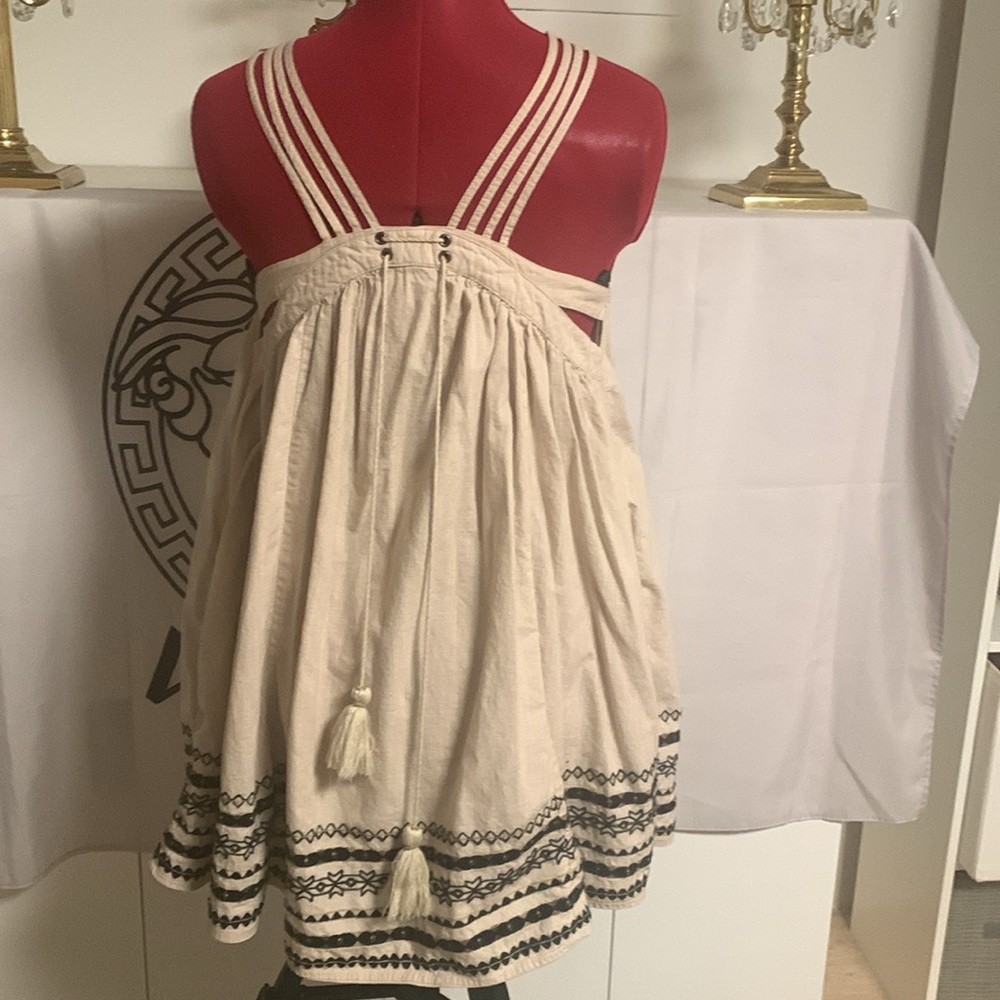 FREE PEOPLE Batiste Kashmir Embroidered Tent Dress Biscotti Beige - Picture 7 of 10
